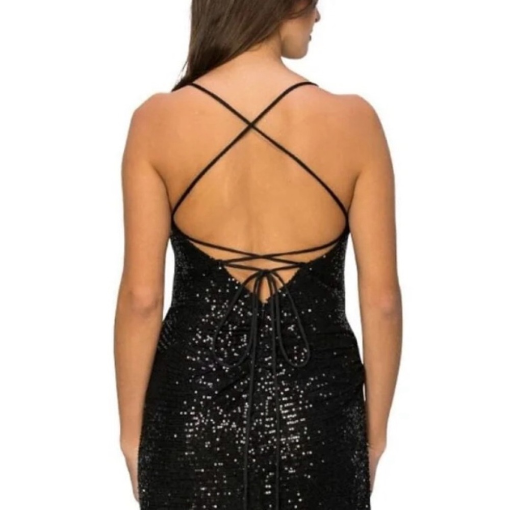 CINDERELLA DIVINE Black long Sequins Dress Size L - Picture 4 of 9